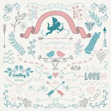 Vector Hand Sketched Rustic Flourish Design Elements Stock Illustration