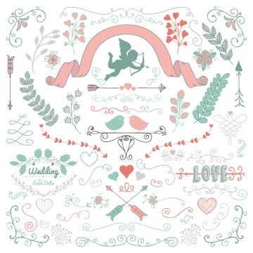 Vector Hand Sketched Rustic Flourish Design Elements Stock Illustration