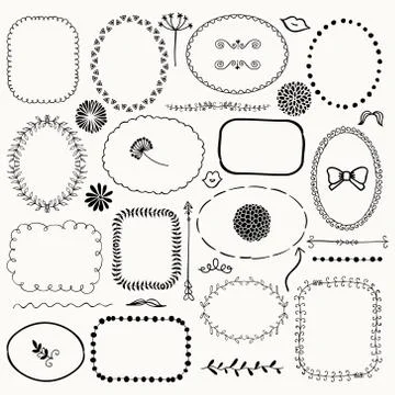 Vector Hand Sketched Rustic Frames, Borders, Elements Illustrazione stock