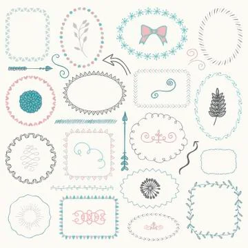 Vector Hand Sketched Rustic Frames, Borders, Elements Stock Illustration