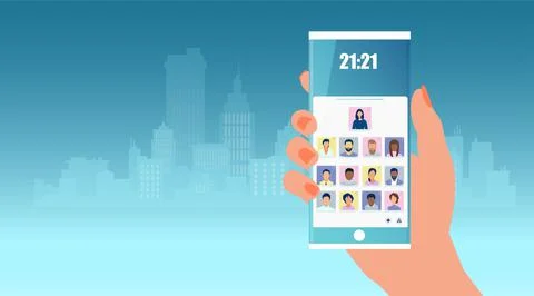 Vector of a hand with a smart phone using social networking application Stock Illustration