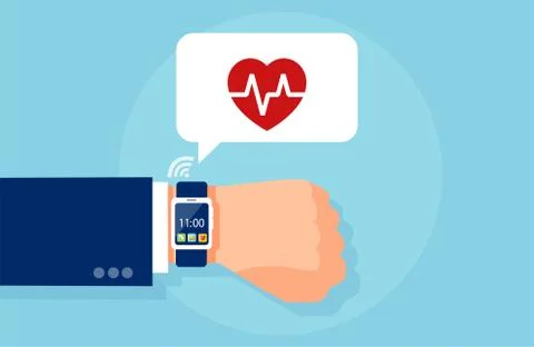 Vector of a hand with smartwatch measuring heart rate Stock Illustration