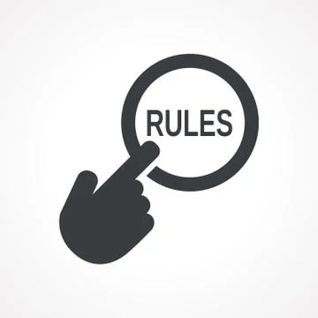 Vector hand with touching a button icon with word Rules Stock Illustration