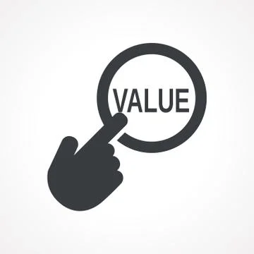 Vector hand with touching a button icon with word Value Stock Illustration