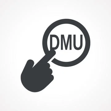 Vector hand with touching a button icon with word DMU Stock Illustration