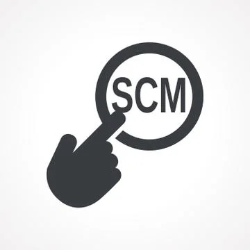 Vector hand with touching a button icon with word SCM Stock Illustration