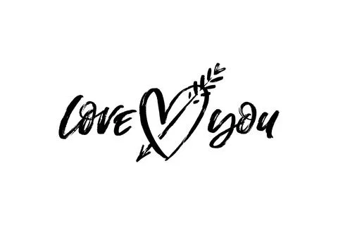 Vector hand written lettering. Marker script love you with hand drawn heart.. Stock Illustration