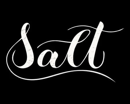 Vector hand written salt text isolated on black background Stock Illustration