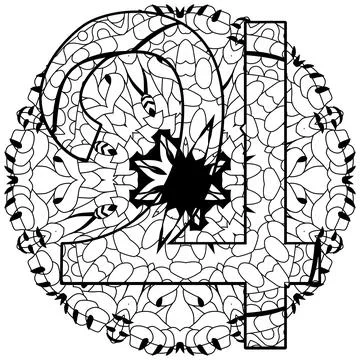 Vector handdrawn illustation of Jupiter sign with mandala for coloring Stock Illustration