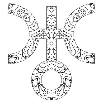 Vector handdrawn illustation of Uranus sign for coloring. Illustrazione stock