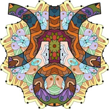 Vector handdrawn illustation of Uranus sign on mandala for decoration. Illustrazione stock