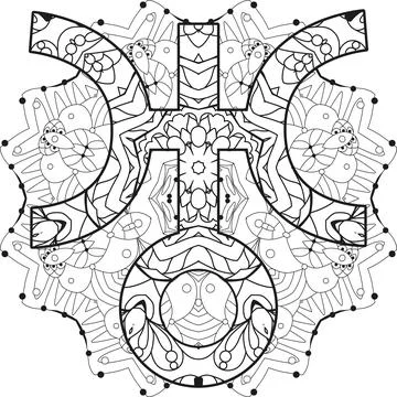 Vector handdrawn illustation of Uranus sign with mandala for coloring. Illustrazione stock