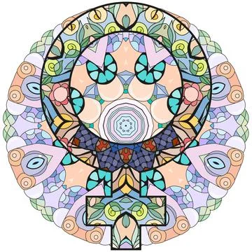 Vector handdrawn illustation of Venus sign on mandala for decoration. Illustrazione stock