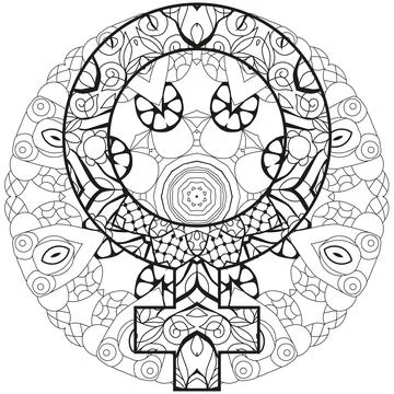 Vector handdrawn illustation of Venus sign with mandala for coloring. Illustrazione stock