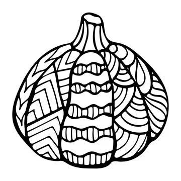Vector handdrawn illustration of a pumpkin. Zen doodle and zen tangle with a Stock Illustration