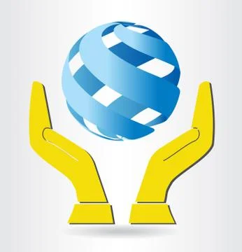 Vector hands and blue sphere icon Illustrazione stock