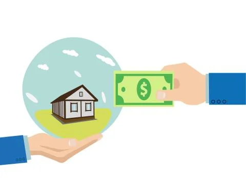 Vector of hands with dollar money and a house. Stock Illustration