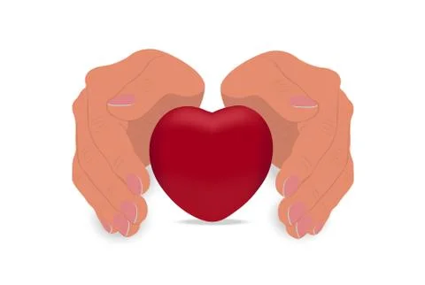 Vector Hands gently hug a red heart Stock Illustration