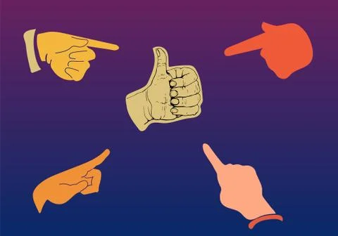 Vector hands icons set: several type of pointer fingers fists anf okay gesture Stock Illustration