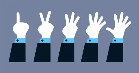 Vector hands showing one two three four and five fingers. isolated Stockillustratie