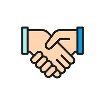 Vector handshake, partnership, teamwork and friendship flat color line icon. Stock Illustration