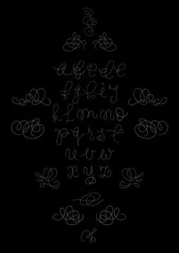 Vector handwritten brush script. White letters on black background Stock Illustration