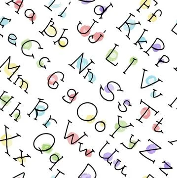Vector handwritten font Seamless Pattern. Icons with paper envelopes, letters Stock Illustration