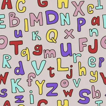 Vector handwritten font Seamless Pattern. Icons with paper envelopes, letters Stock Illustration