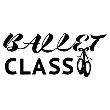Vector handwritten lettering Ballet class and the image of pointe shoes in black Stock Illustration