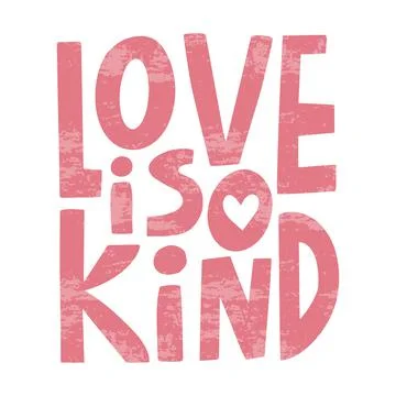 Vector handwritten lettering of Love is kind in pink Stock Illustration