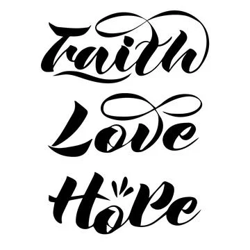 Vector handwritten lettering of three words in English Faith, Love, Hope Stock Illustration