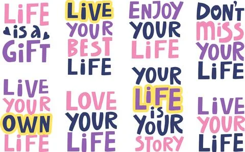 Vector handwritten set of motivating inscriptions on the theme of life Stock Illustration