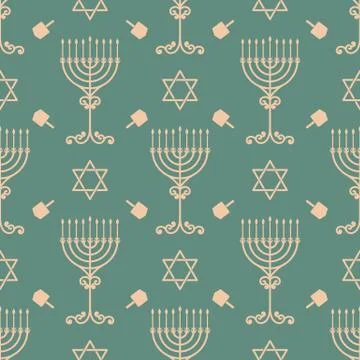 Vector hanukkah seamless pattern with menorah, dreidel and david star. Luxury Illustrazione stock