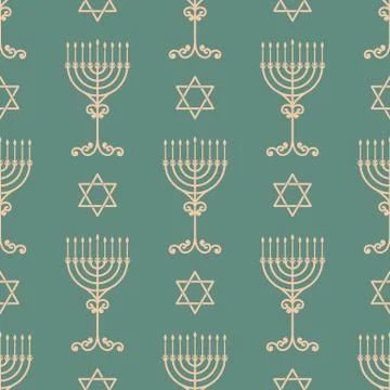 Vector hanukkah seamless pattern with menorah, dreidel and david star. Luxury 스톡 일러스트