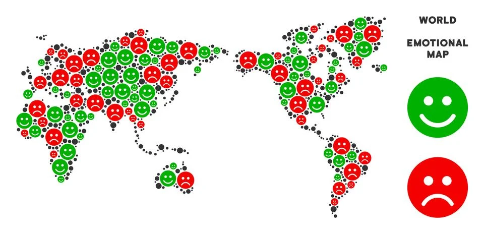 Vector Happiness World Map Mosaic of Smileys 스톡 일러스트