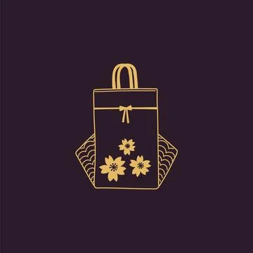 Vector happy bag in the form of a bag with handles in a contour style Illustration