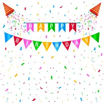Vector happy birthday flags and confetti Stock Illustration