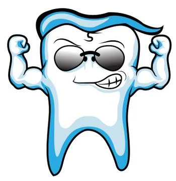 Vector happy blue strong superhero healthy tooth illustration Illustrazione stock