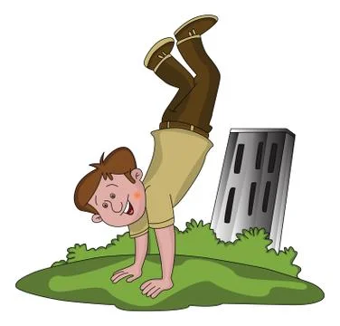 Vector of happy boy doing handstand. 库存插图