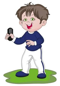 Vector of happy boy holding remote control. Stock Illustration