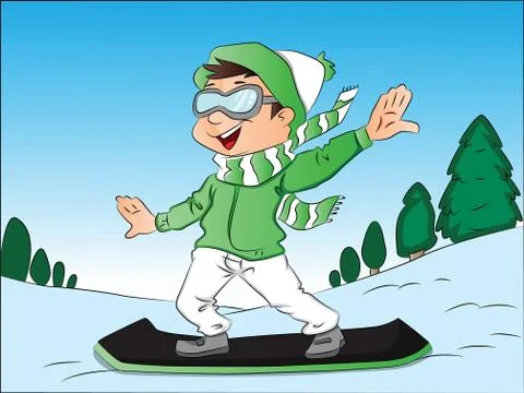 Vector of happy boy snowboarding. Stock Illustration