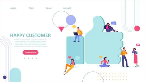 Vector of happy clients giving thumb up review on social media platforms, mob Stock Illustration
