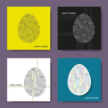 Vector happy easter cards circuit board pattern Stock Illustration