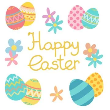 Vector happy easter colored eggs with flowers Stock Illustration