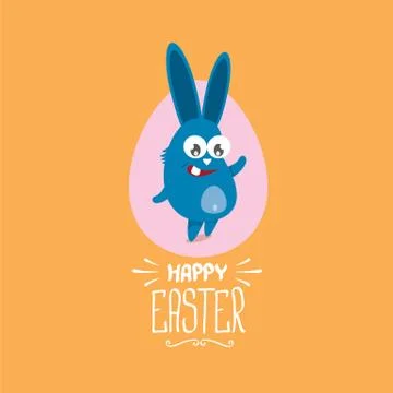 Vector happy easter greeting card with funny bunny Stock Illustration