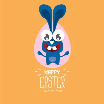 Vector happy easter greeting card with funny bunny Illustrazione stock