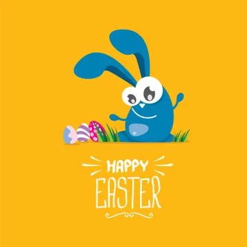 Vector happy easter greeting card with funny bunny Illustrazione stock