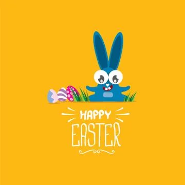 Vector happy easter greeting card with funny bunny Stock Illustration