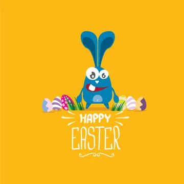 Vector happy easter greeting card with funny bunny Illustrazione stock