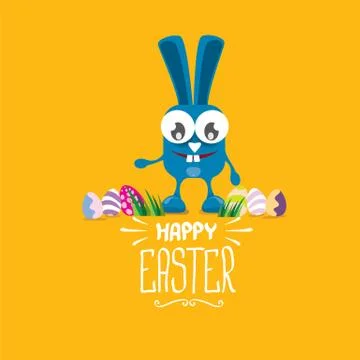 Vector happy easter greeting card with funny bunny Stock Illustration